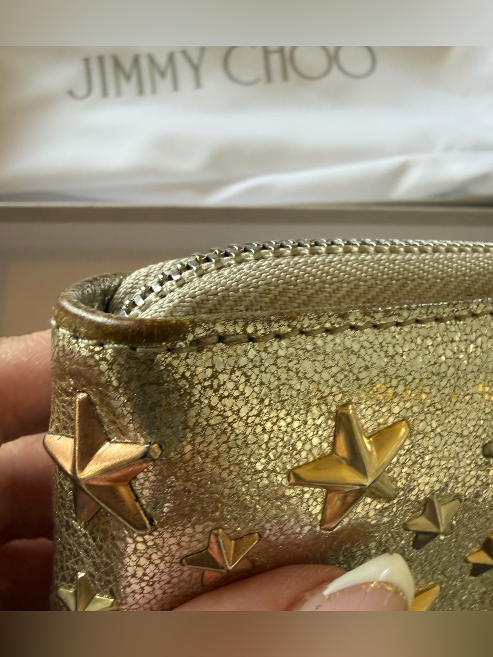 Jimmy Choo Metallic Star-Embellished Wallet- Silver Color / Silver-tone hardware - Picture 9 of 16